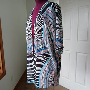 Express Retro Sheer Chiffon Swim Cover Medium oversized tribal neon kimono style